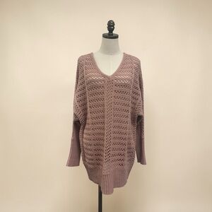 *like new* Pearl Dusty Mauve Open-Stitch V-Neck Sweater